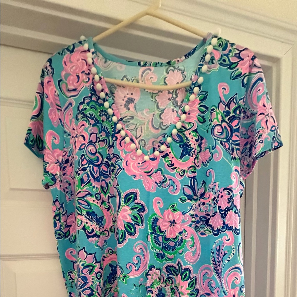 Lilly Pulitzer Pink and Blue Paisley V-Neck Casual Dress Size XXL.